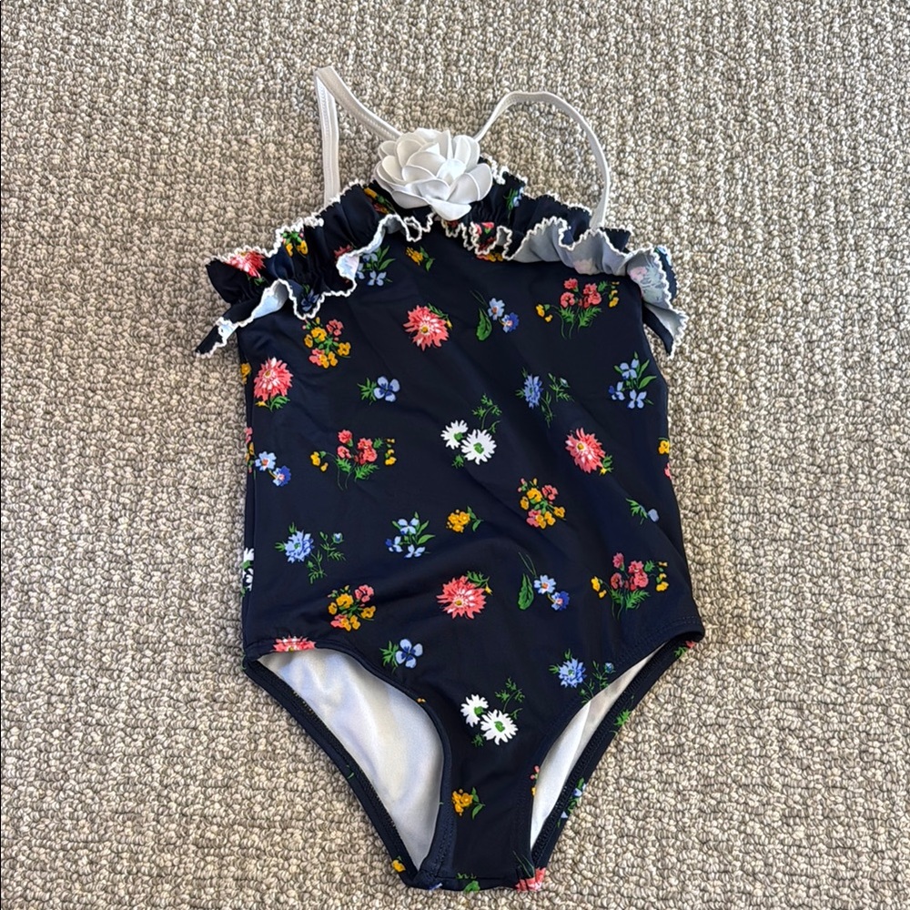 Janie and Jack Halter Floral Kids Swimwear Navy White kids 4